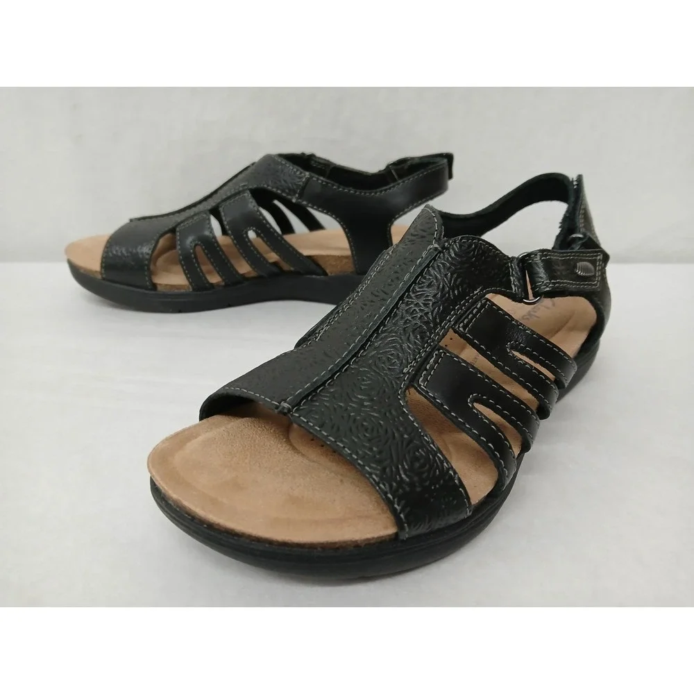 Clarks Women's April Belle Sandals Black‎ Leather 26177018 Women's Size 8M